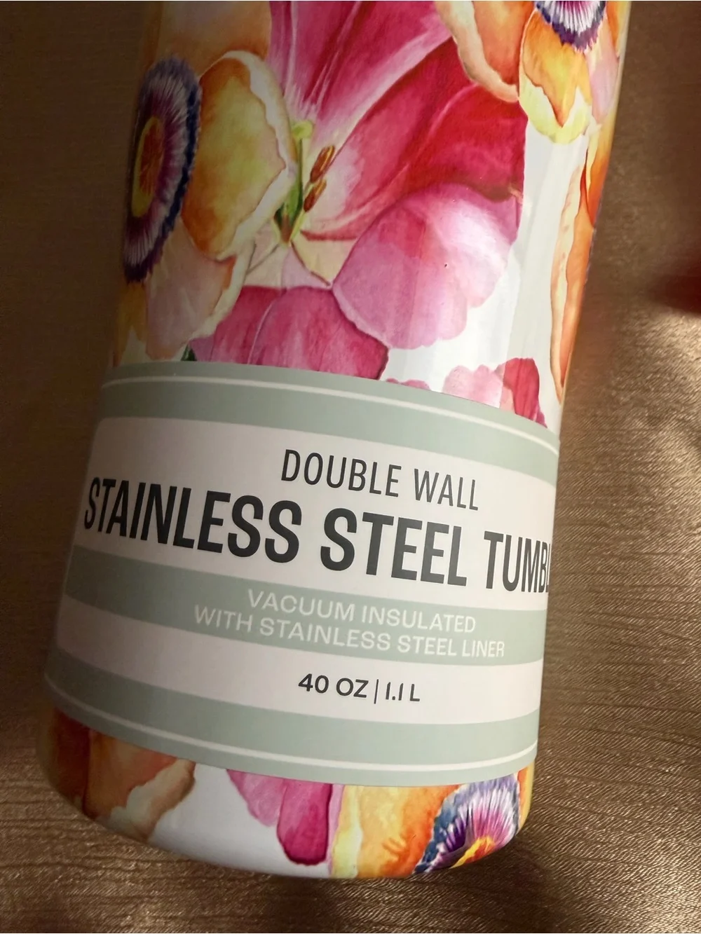 Floral Pink Stainless Steel Tumbler with Handle and Straw